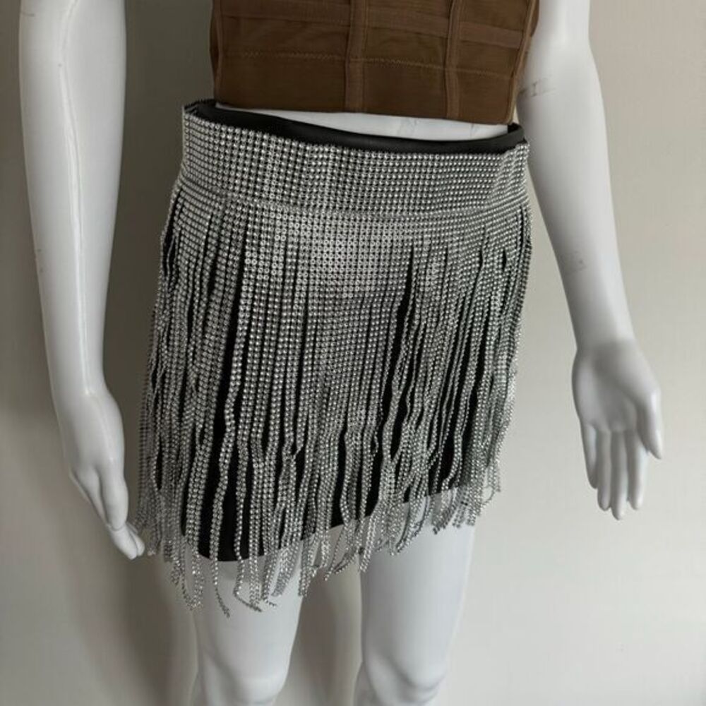 Micas Glamorous Silver Rhinestone Fringe Mini Belt‎ Skirt Party Clubwear Dance - Picture 5 of 10